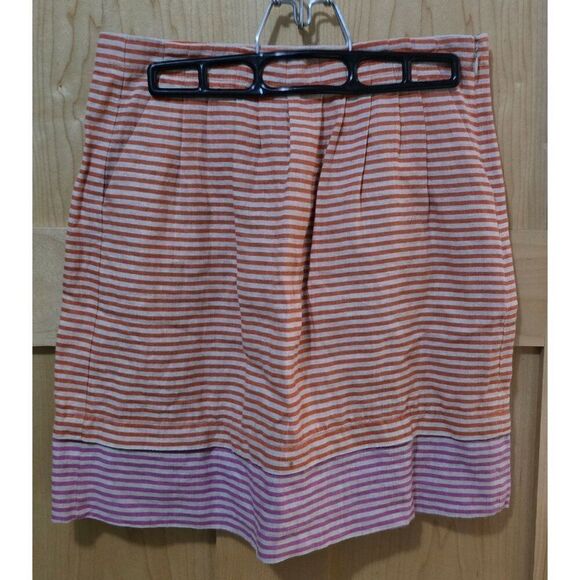 Loft sz 0 Orange & Purple Striped Mini Skirt W Pleats linen beach Nautical - Picture 2 of 11